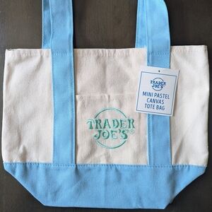 NWT Trader Joe's Mini Tote Bag With Light Blue Straps Limited Edition